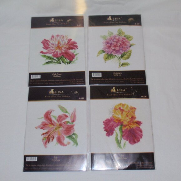 Lot of 4 NWT Flowers Cross Stitch Kits Alisa Miniature Small Peony Lilly Iris - Picture 1 of 13